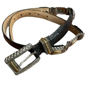 Brighton Black Croc Print Silver Gold Belt